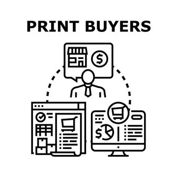 Print buyers purchasing process from online store concept Stock Illustration