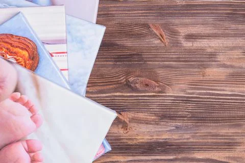 Print on canvas, a stack of finished paintings from photographs stretched on  Stock Photos