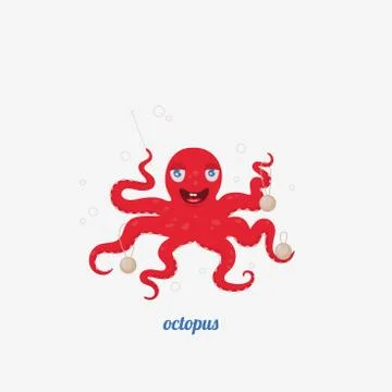 Print cartoon red octopus creature vector illustration Stock Illustration