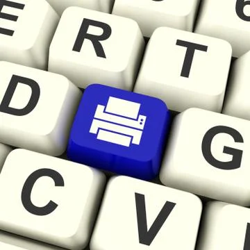 Print computer key in blue showing access to a hard copy Stock Illustration