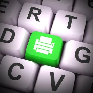 Print Computer Key In Blue Showing Access To A Hard Copy Stock Illustration