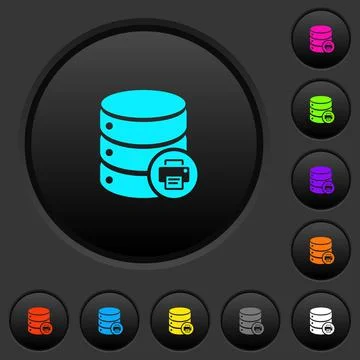 Print Database data dark push buttons with color icons Stock Illustration