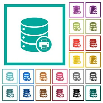 Print Database data flat color icons with quadrant frames Stock Illustration