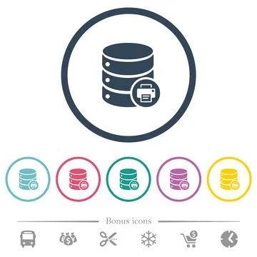 Print Database data flat color icons in round outlines Stock Illustration