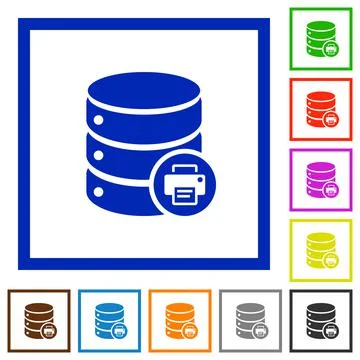 Print Database data flat framed icons Stock Illustration