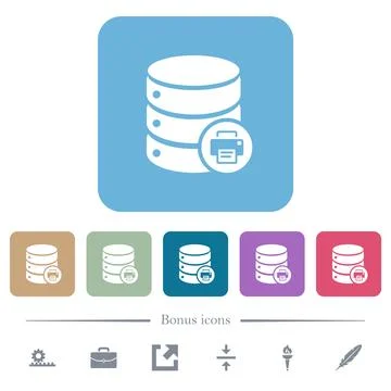 Print Database data flat icons on color rounded square backgrounds Stock Illustration