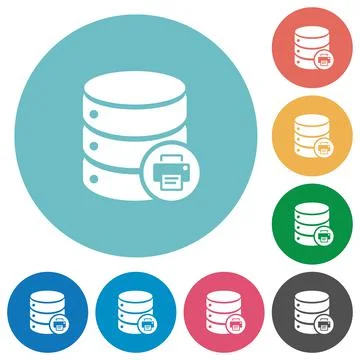 Print Database data flat round icons Stock Illustration