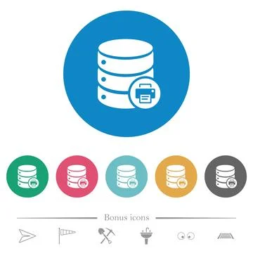 Print Database data flat round icons Illustrazione stock