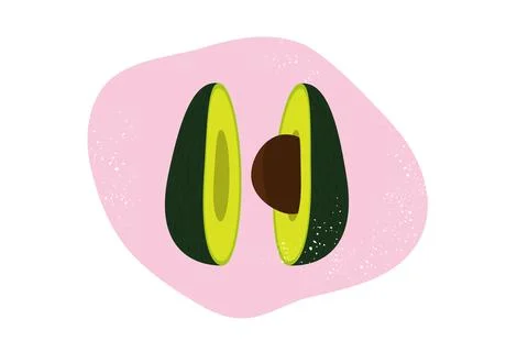 Print design of avocado halves with pit. Stock Illustration