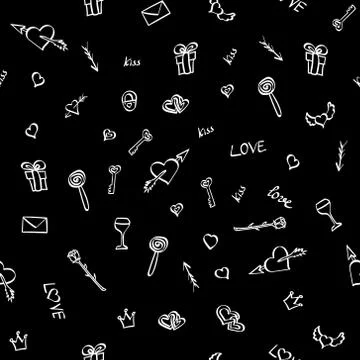 Print with doodle Valentines day elements Stock Illustration