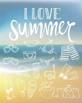 Print doodle vector with beach background Summer themed Illustrazione stock
