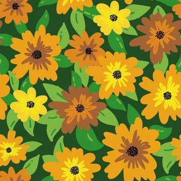 Print. Elegant floral seamless pattern featuring fields flowers and hearbs... Stock Illustration