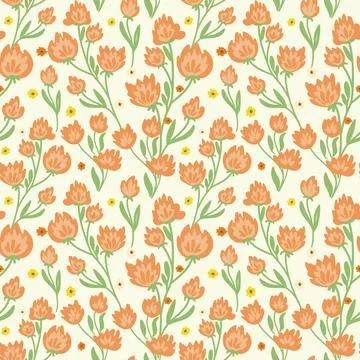 Print. Elegant floral seamless pattern featuring fields flowers and hearbs... Stock Illustration