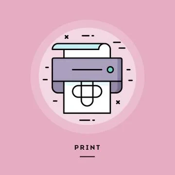 Print, flat design thin line banner. Vector illustration. Stock Illustration