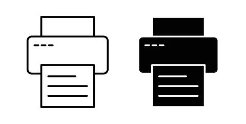 Print icon collection in black, Line icons, flat symbols Illustrazione stock