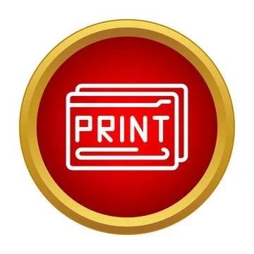 Print icon with documents on a red circular button Stock Illustration