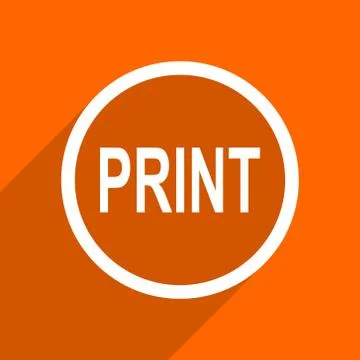 Print icon. Orange flat button. Web and mobile app design illustration Stock Illustration