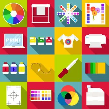 Print items icons set, flat style Illustrazione stock