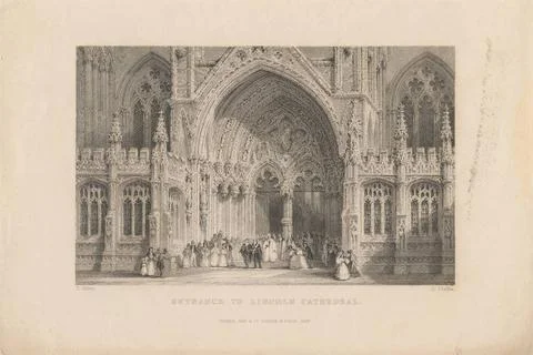 Print made by Ebenezer Challis, active 1837 1859, Entrance to Lincoln Cath... Stock Photos