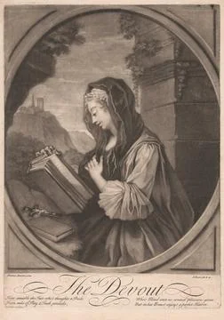 Print made by John Simon, 1675-1755-, French, The Devout, undated. Mezzotint .. Stock Photos