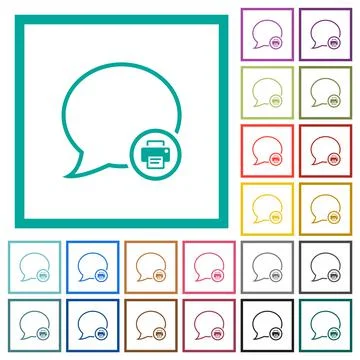 Print message outline flat color icons with quadrant frames Stock Illustration
