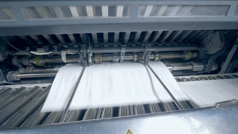 Print office equipment working with stacks of paper, close up. Stock Footage 104224581