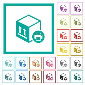 Print package information flat color icons with quadrant frames Ilustração Stock