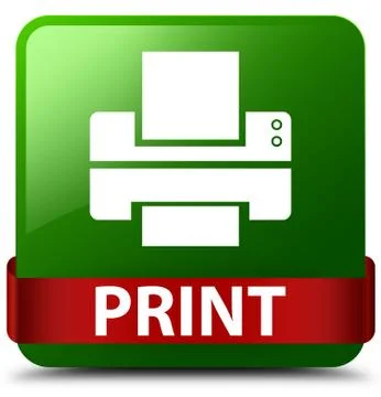 Print (printer icon) green square button red ribbon in middle Stock Illustration