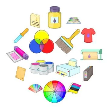 Print process icons set, cartoon style Stock Illustration
