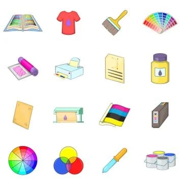 Print process icons set, cartoon style Stock Illustration