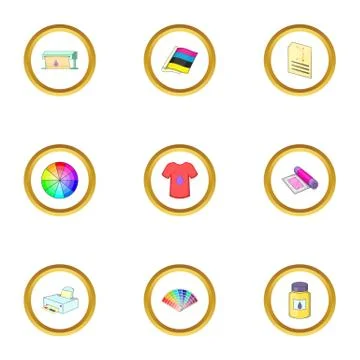 Print process icons set, cartoon style Stock Illustration
