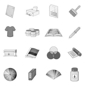 Print process icons set, monochrome style Stock Illustration