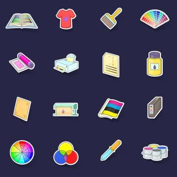 Print process icons set vector sticker Stockillustratie