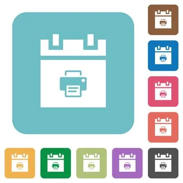 Print schedule item rounded square flat icons Stock Illustration
