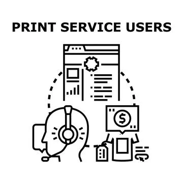 Print service users interacting with digital order system Stock Illustration