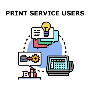 Print service users interacting with document management Stock-Illustration
