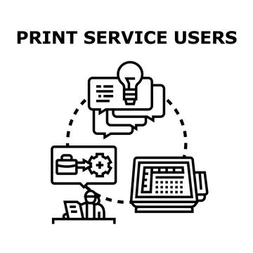 Print service users interacting with document management Illustrazione stock