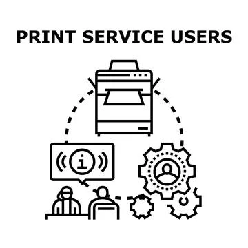 Print service users processing digital information document Stock Illustration