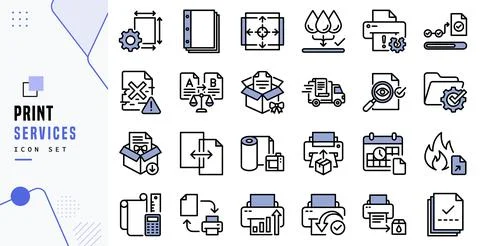 Print Services Production Publishing Line Icon Set Vector Stock Illustration