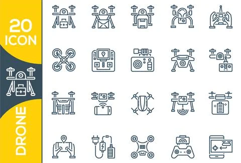 Print Set of Drone Line Icons.Editable simple line stroke vector icon set,air Stock Illustration
