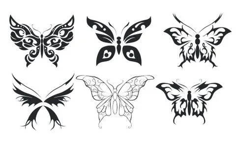 Print set of six stylize butterfly Stock Illustration
