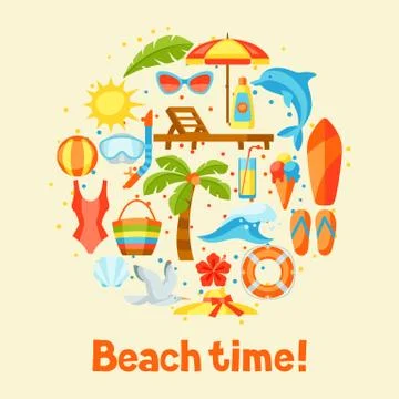 Print with summer and beach objects. Illustrazione stock