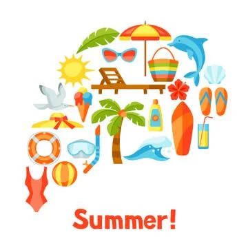 Print with summer and beach objects. 스톡 일러스트
