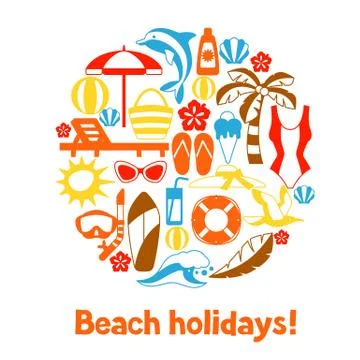 Print with summer and beach objects. Stock Illustration