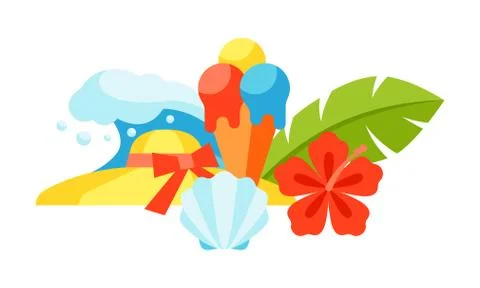 Print with summer and beach objects. Stock Illustration
