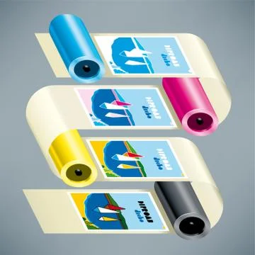 Print technical offset process. Color separations. CMYK colors. Stock Illustration