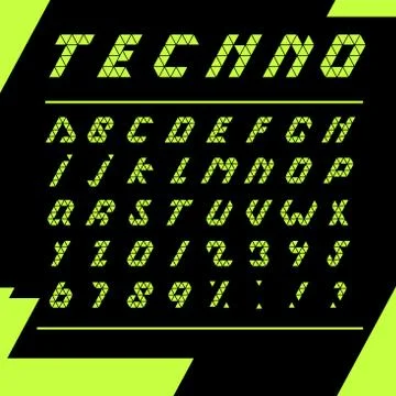 Print techno alphabet Black background Stock Illustration