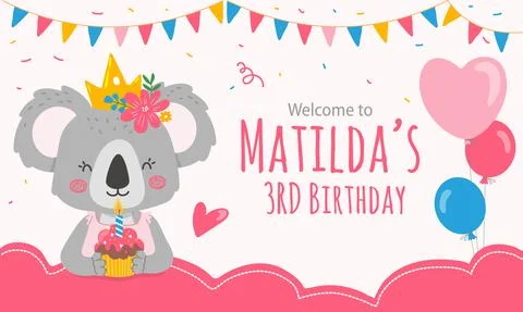 Print template with koala bear princess for welcome sign.Event decor for girl Stock Illustration