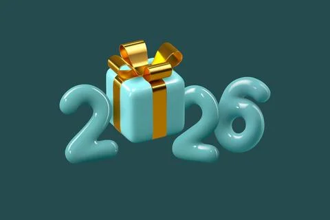Print3D render of glossy turquoise 2026 numbers Illustrazione stock