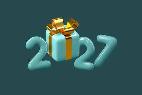 Print3D render of glossy turquoise 2027 numbers イラスト素材